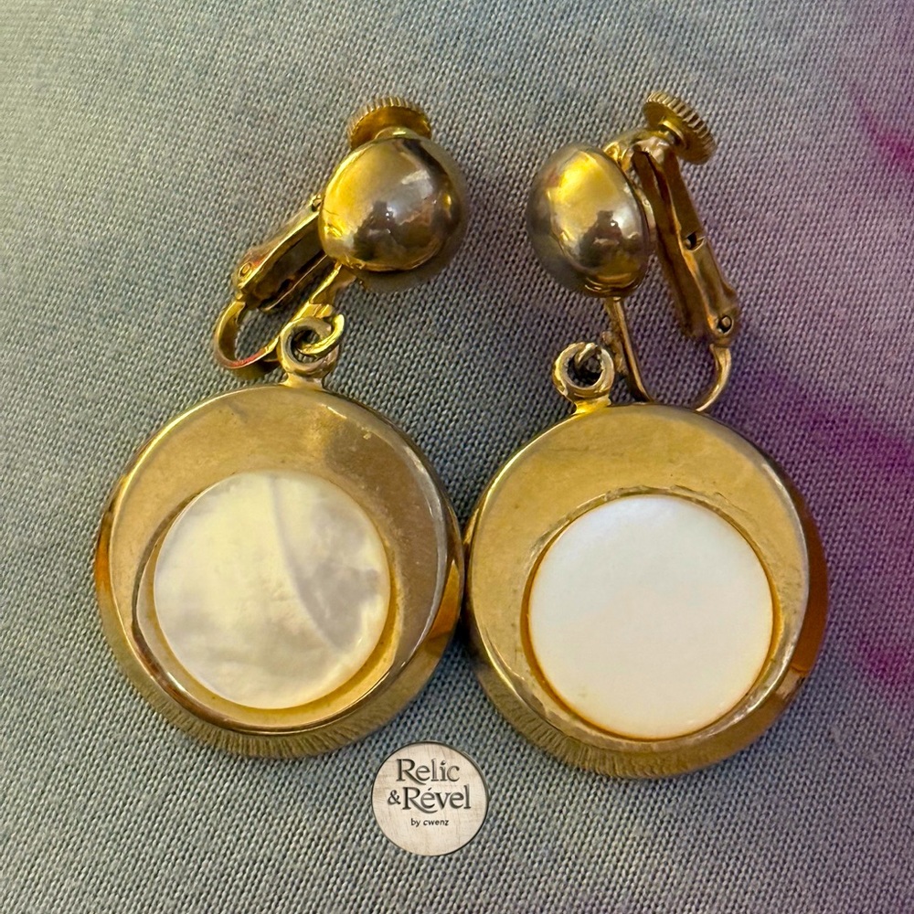 Vintage Coro Gold-Tone Mother-of-Pearl Clip-On Earrings
